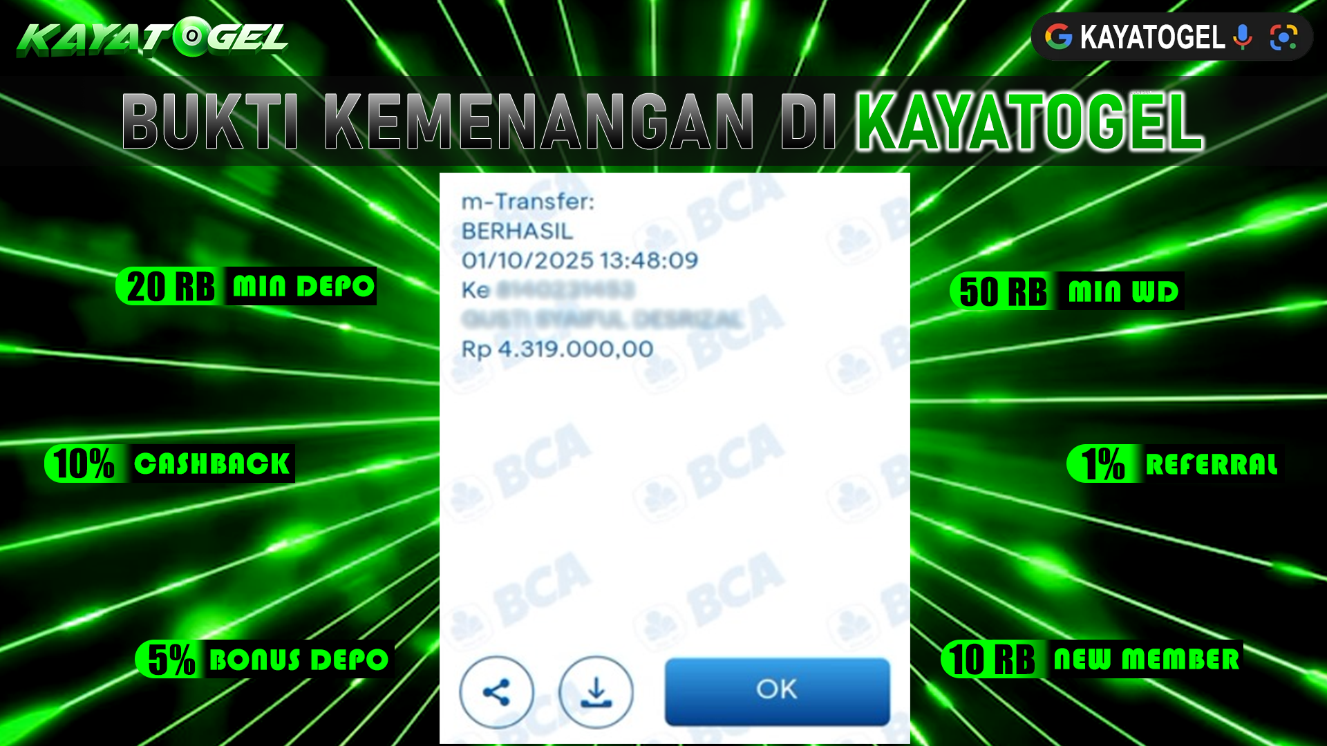 KAYATOGEL JACKPOT TOGEL PASARAN TOTO MACAU Rp.4.319.000.,- LUNAS