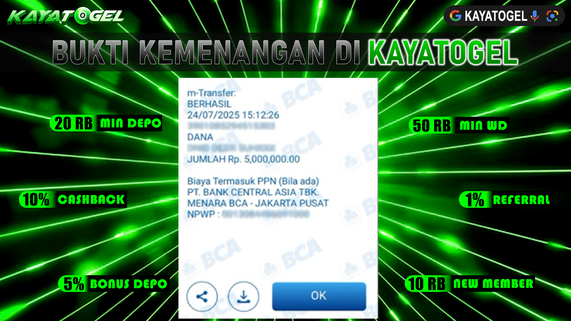 KAYATOGEL JACKPOT SLOT MANIA BONANZA Rp.5.000.000.,- LUNAS